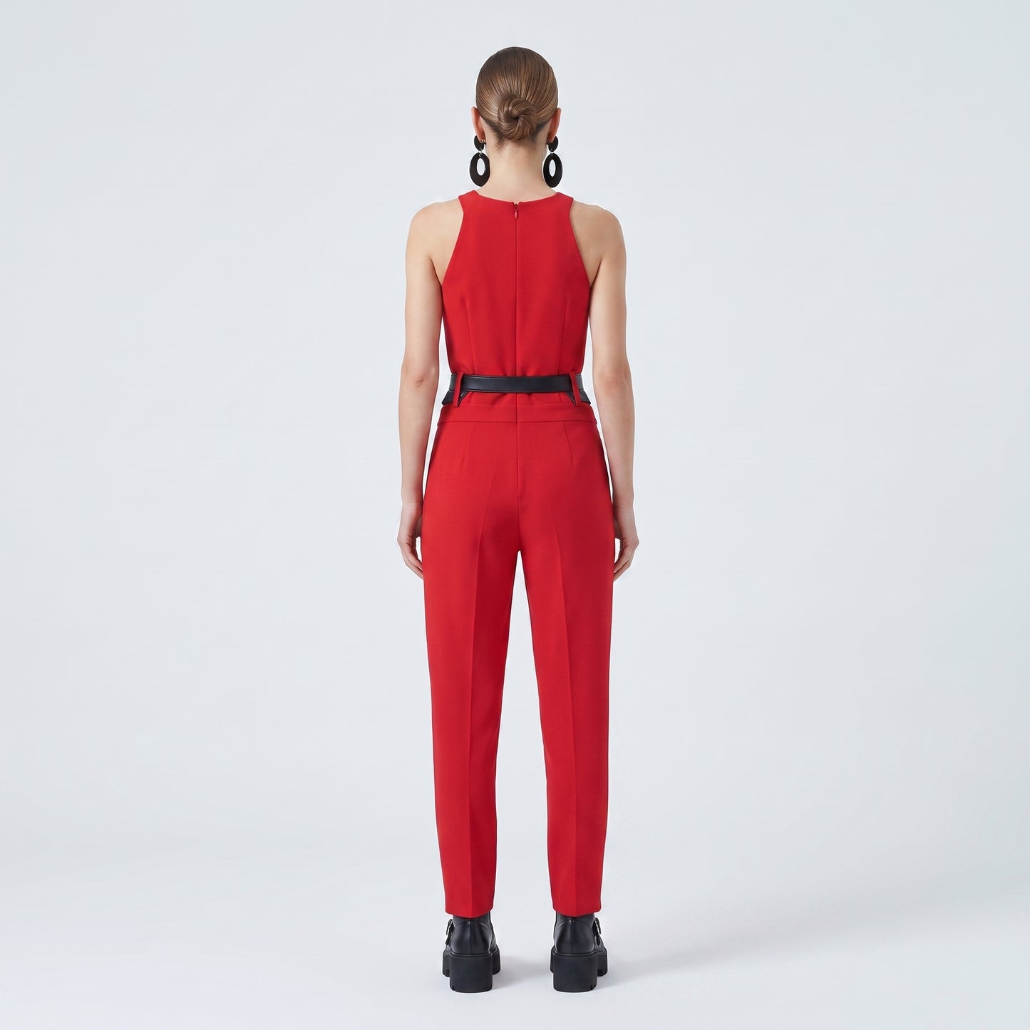 Tailored Pleated Red Jumpsuit
