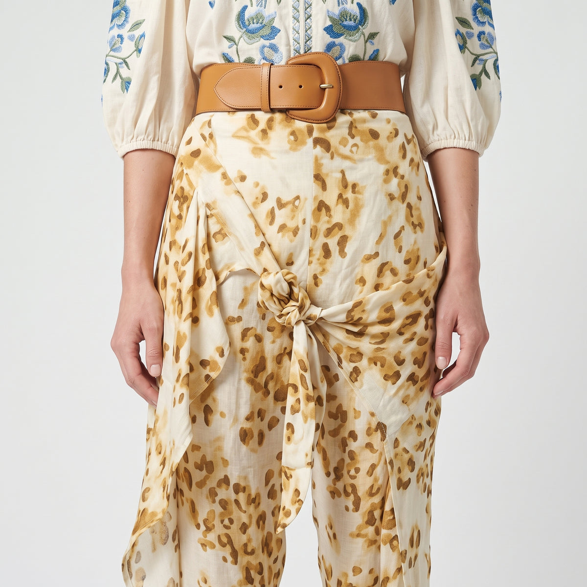 Leopard Print Tie-Front Trousers