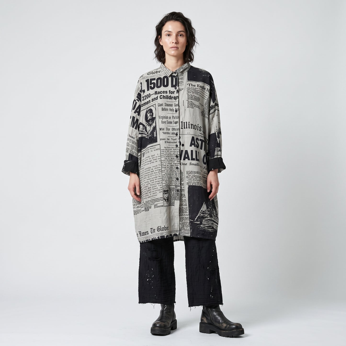 Newspaper Print Oversized Button-Down