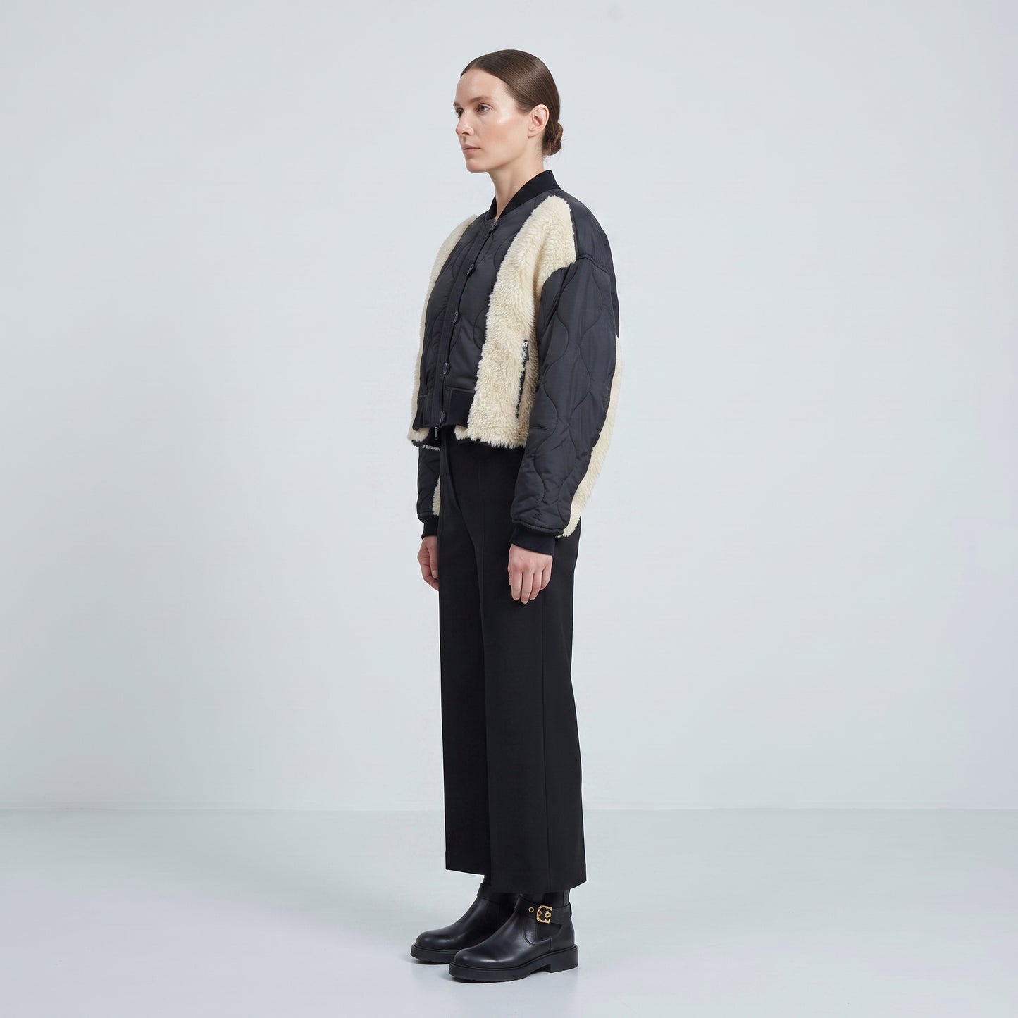 Quilted Sherpa Contrast Bomber Jacket
