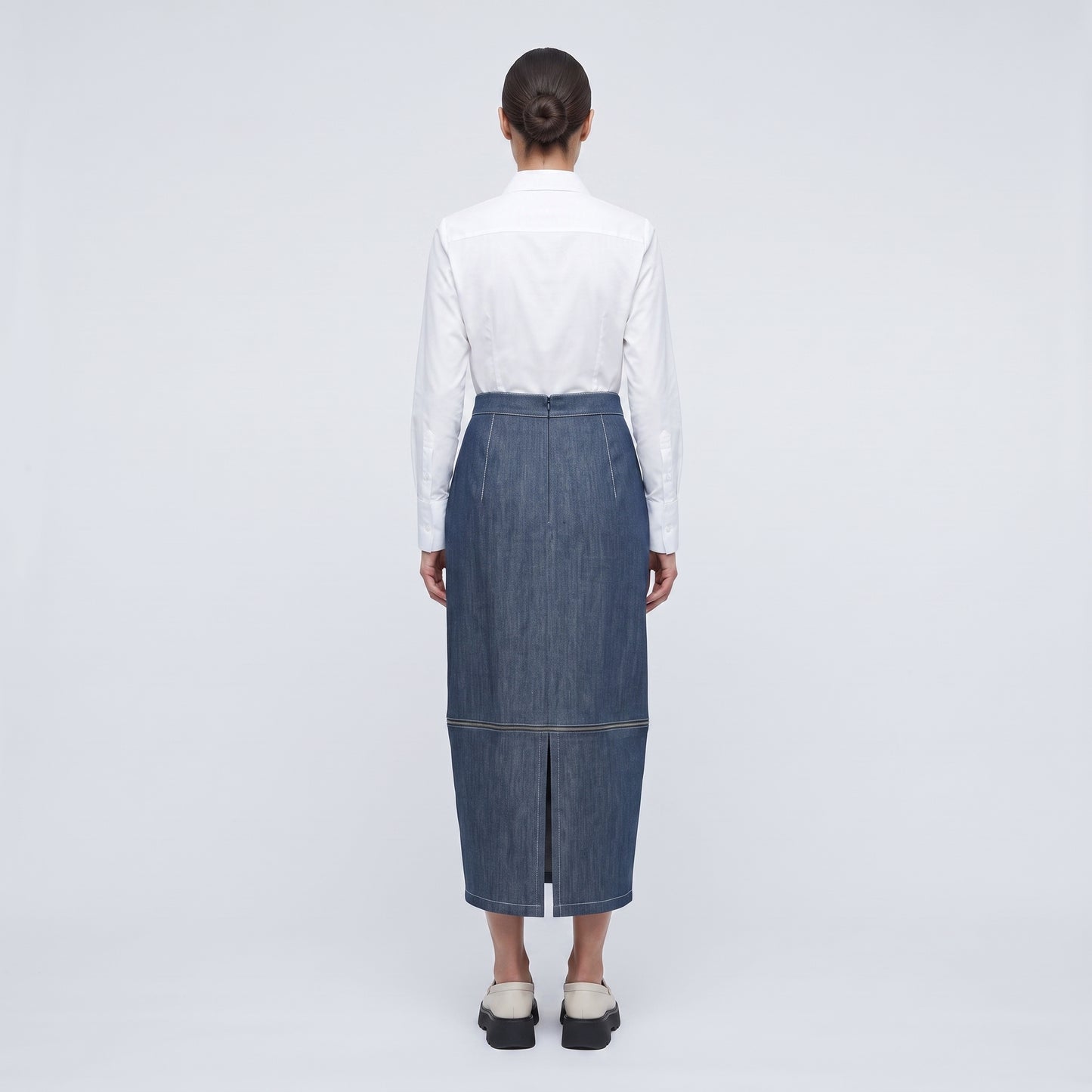 Structured Denim Midi Skirt