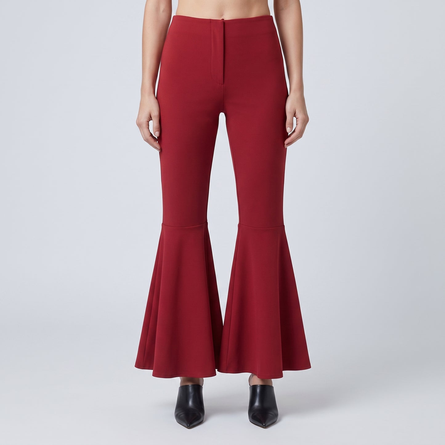 Red Flared Hem Trousers
