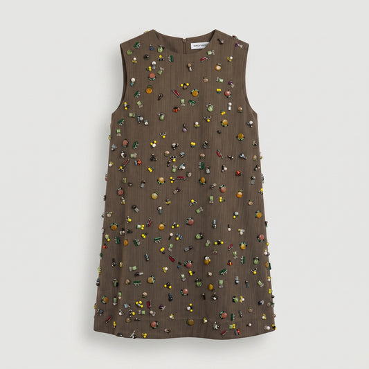 Embellished Sleeveless Shift Dress
