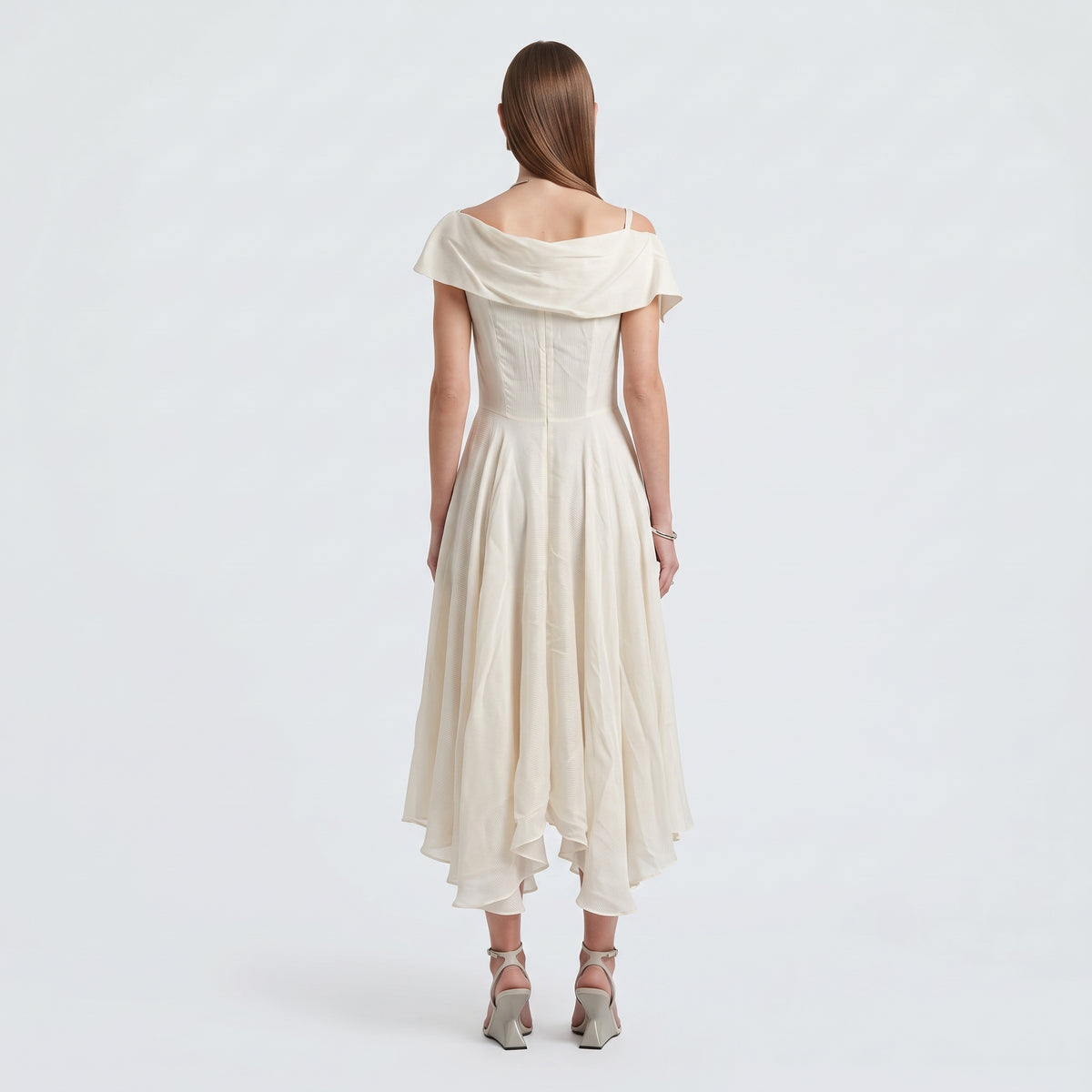 Elegant One-Shoulder Ivory Dress