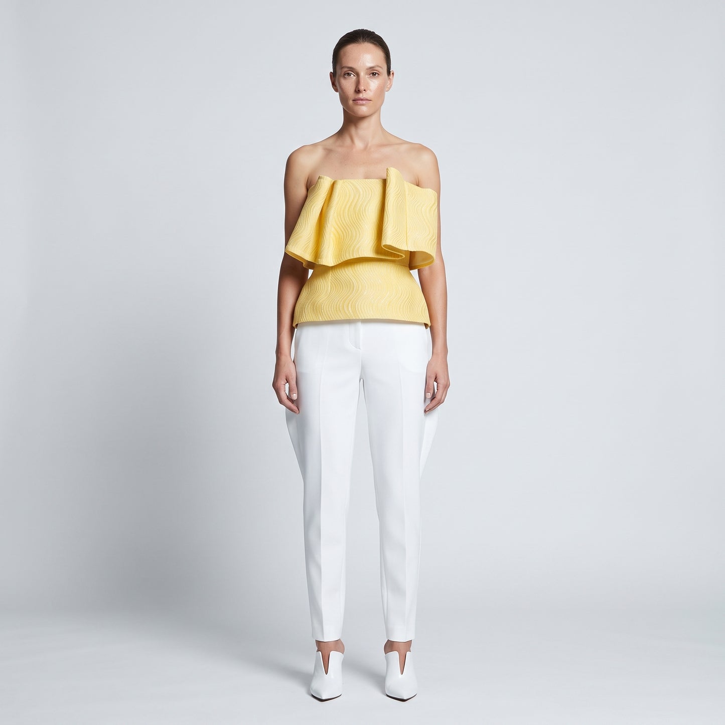 Textured Strapless Yellow Corset Top