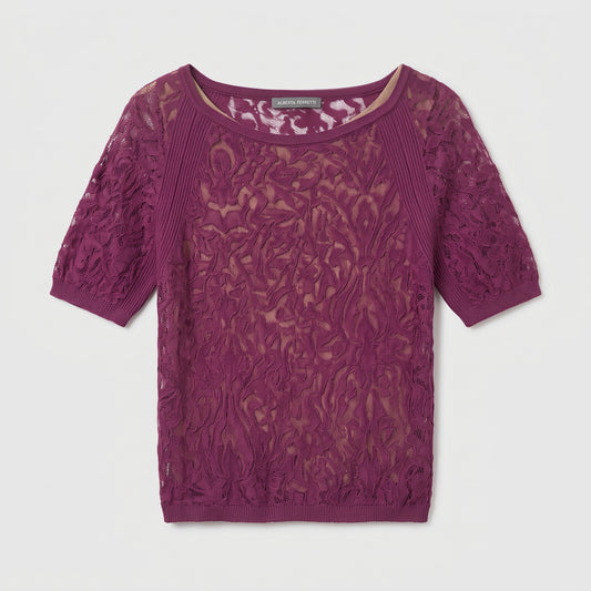 Elegant Burgundy Floral Lace Top