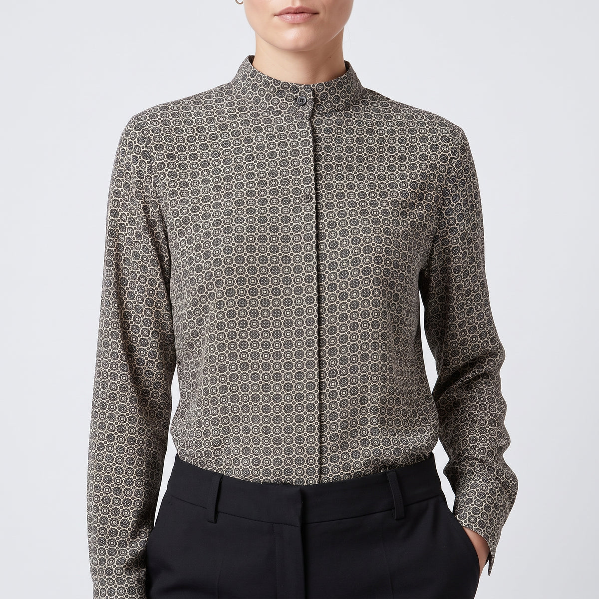 Geometric Print Mandarin Collar Shirt