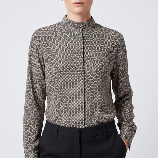Geometric Print Mandarin Collar Shirt
