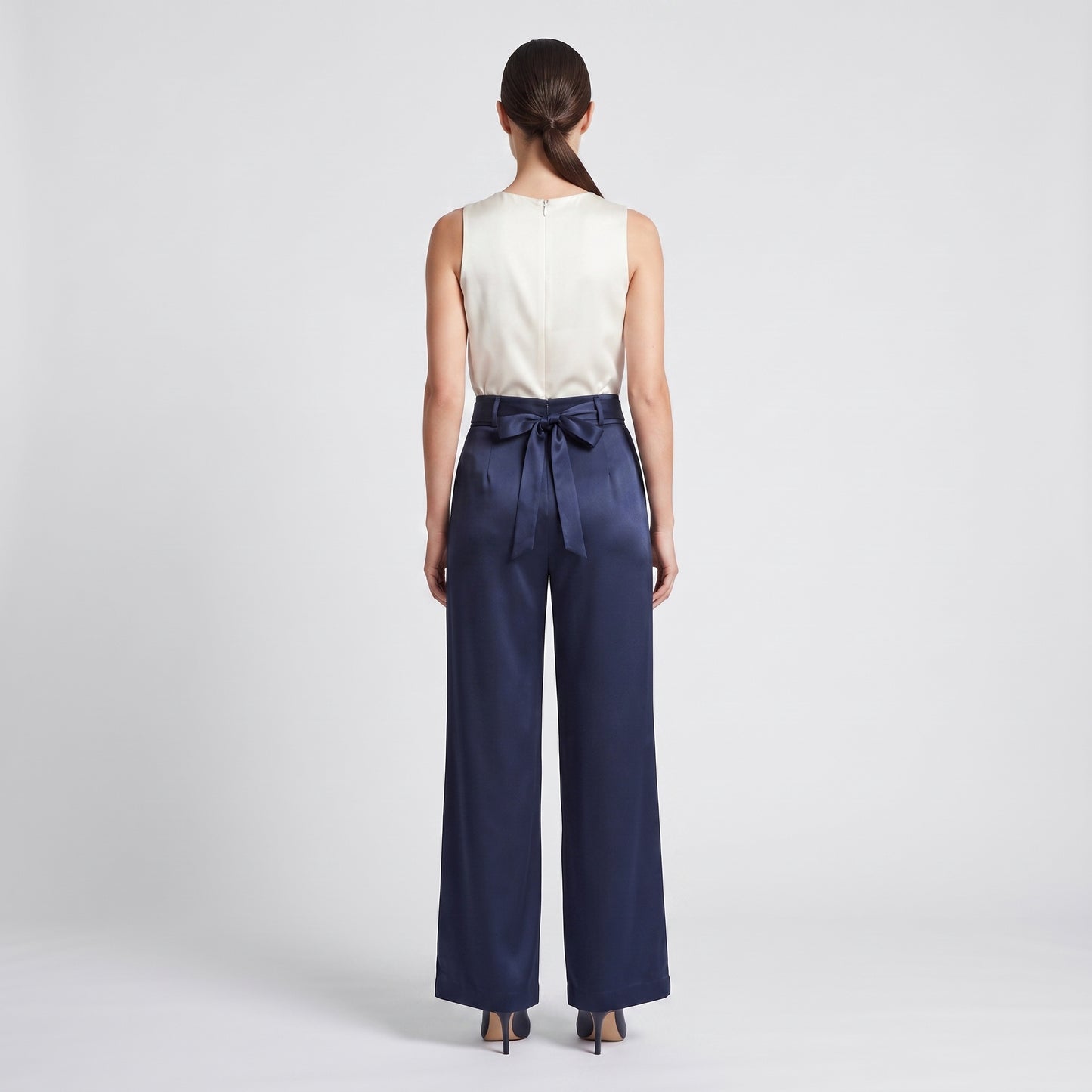 Navy Tie-Waist Wide Leg Trousers