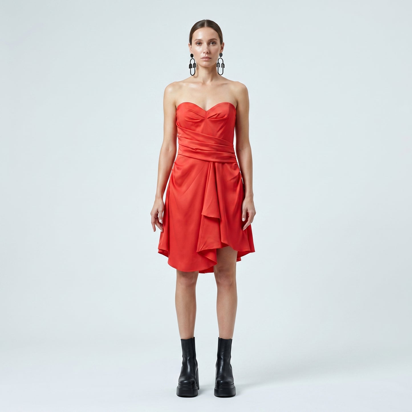 Strapless Draped Satin Mini Dress