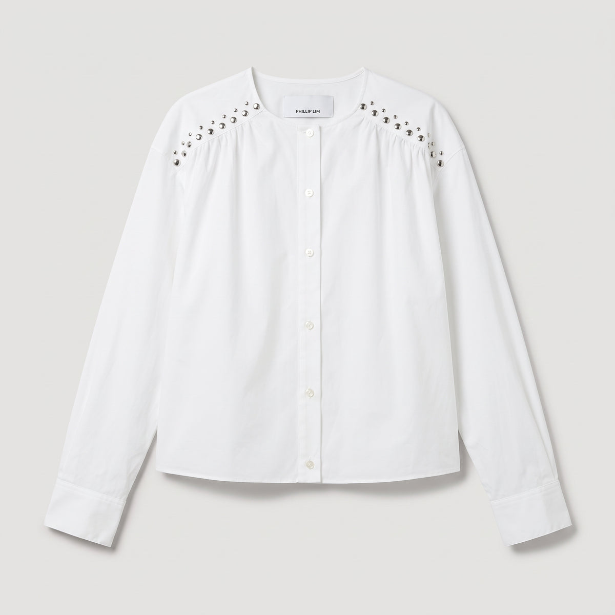 Studded Detail White Cotton Shirt