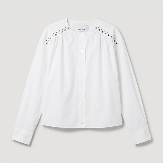 Studded Detail White Cotton Shirt