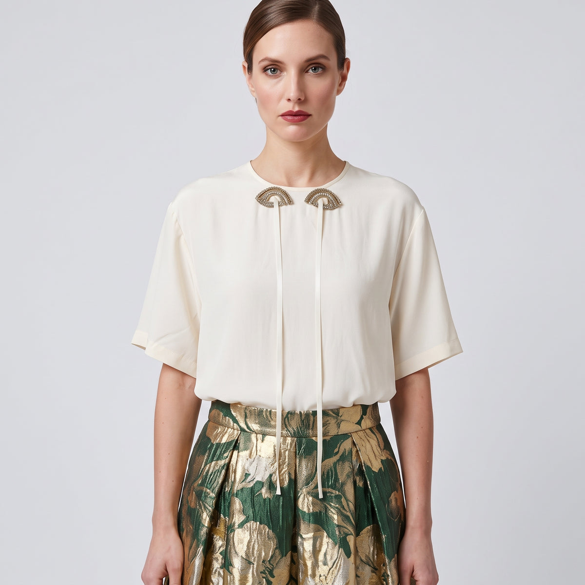 Embellished Silk Crepe Blouse