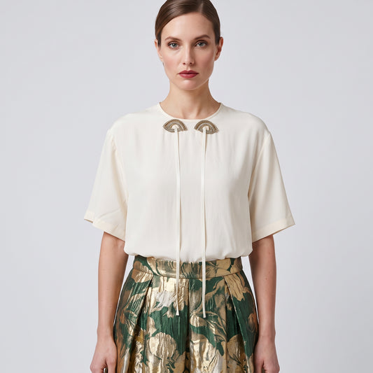 Embellished Silk Crepe Blouse