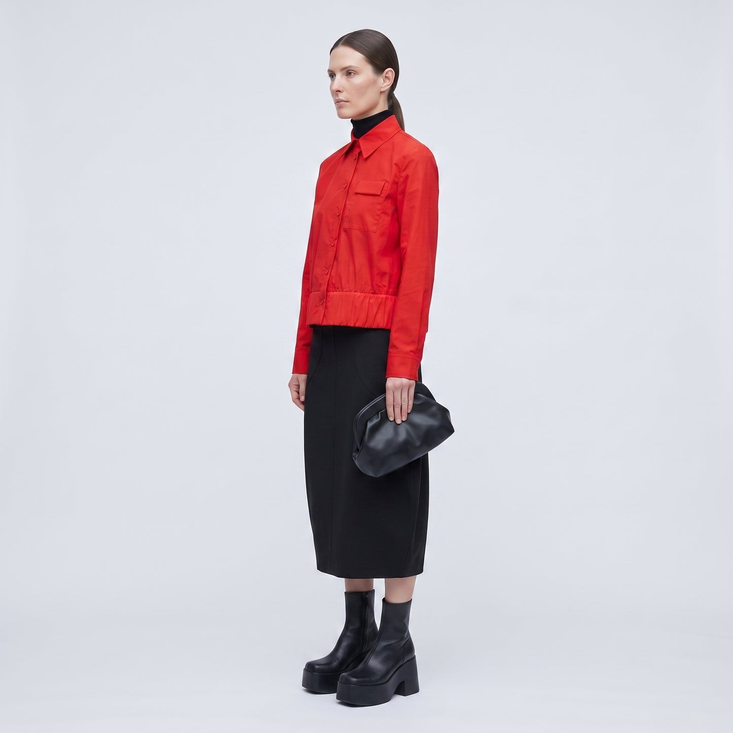 Vibrant Red Cropped Poplin Shirt