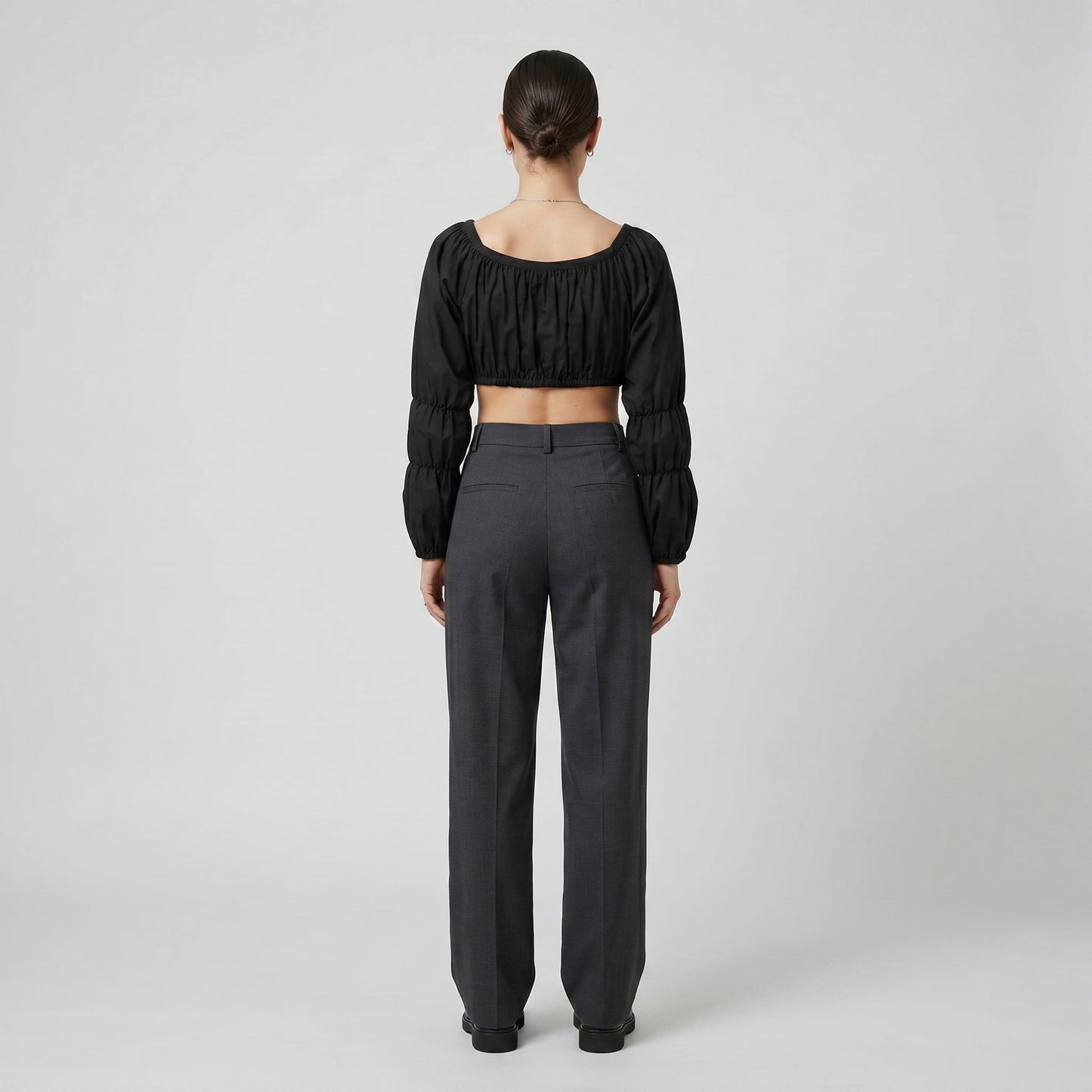 Black Ruched Cropped Blouse