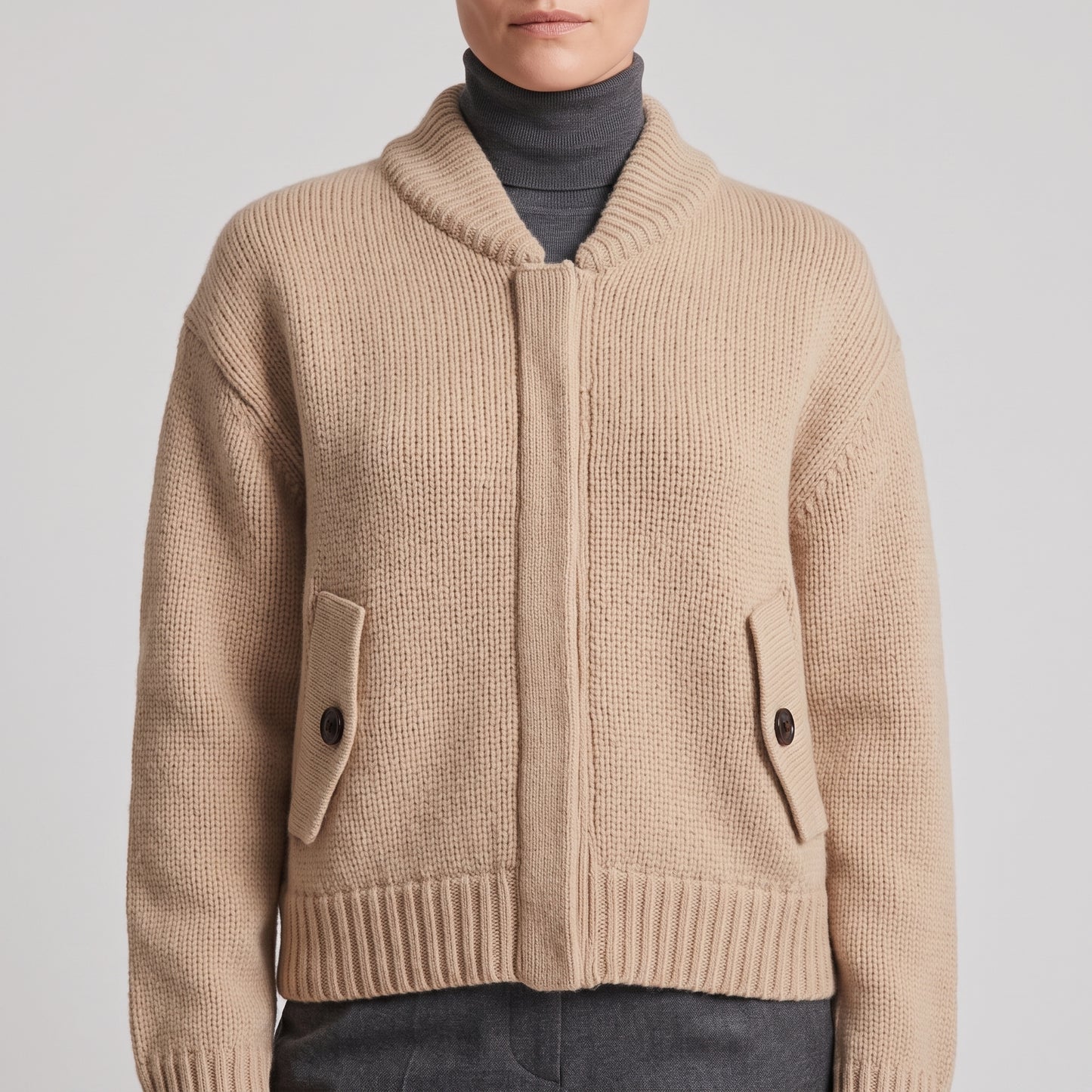 Minimalist Ribbed Knit Bomber Jacket