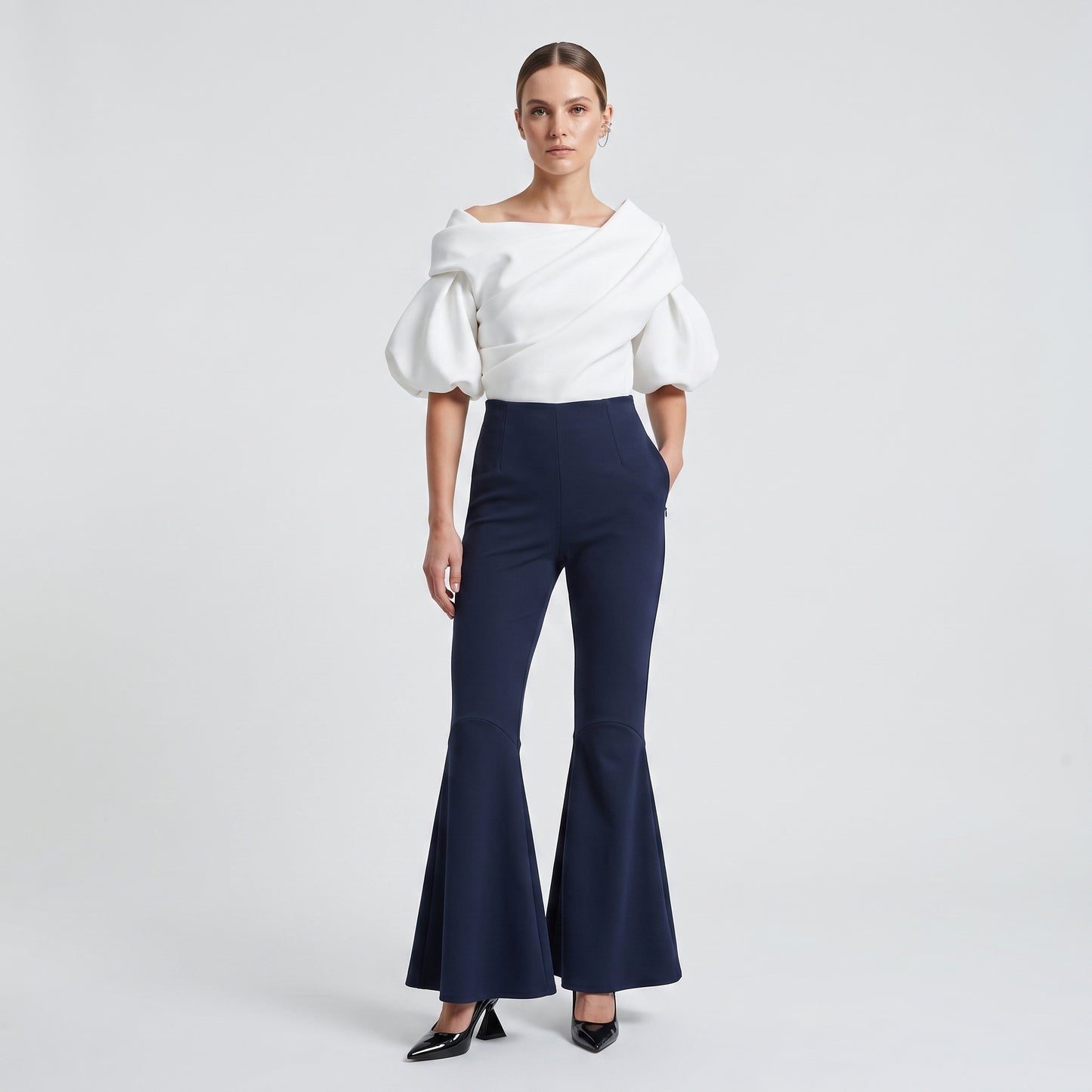 Black Flared Hem Trousers