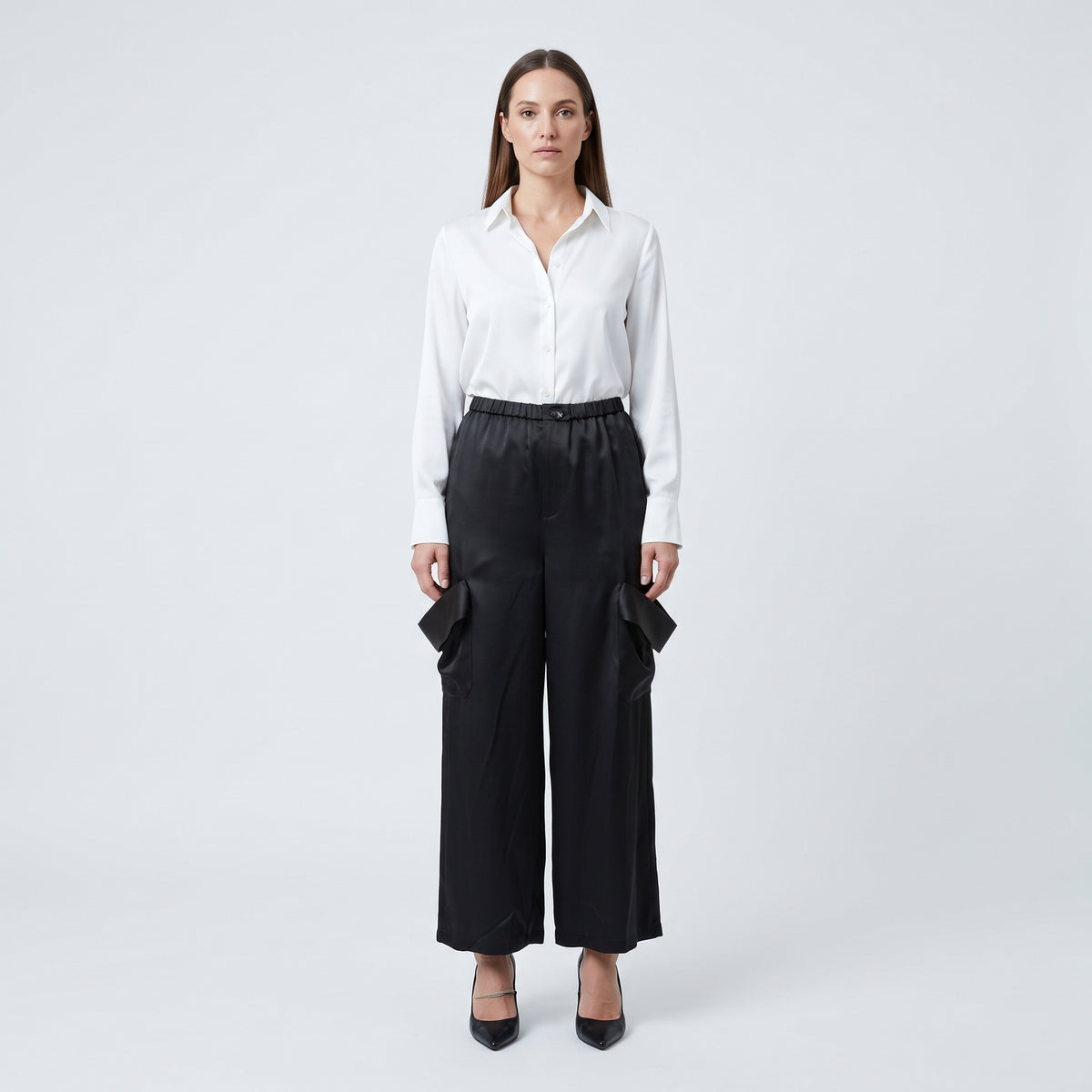 Satin Cargo Utility Trousers