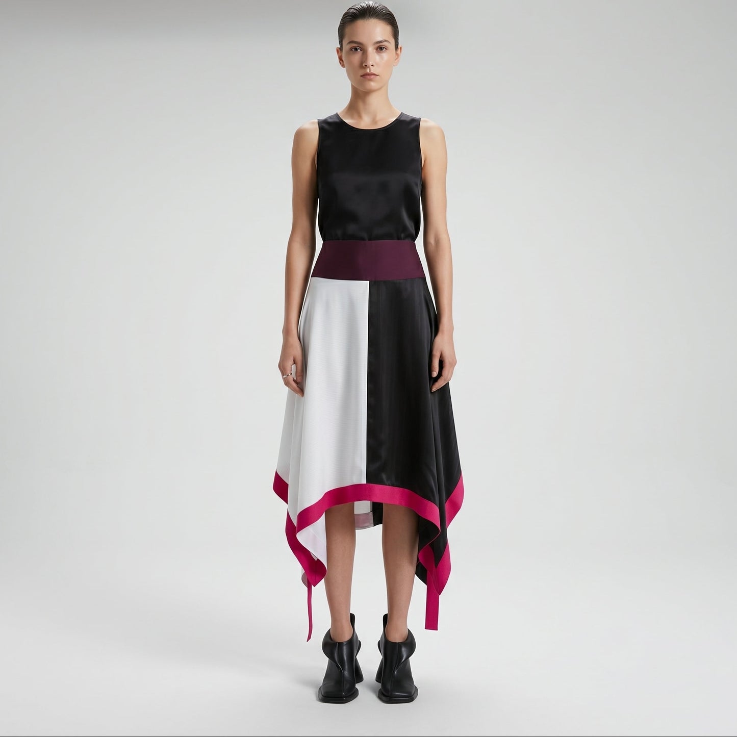 Colorblock Asymmetric Flared Skirt