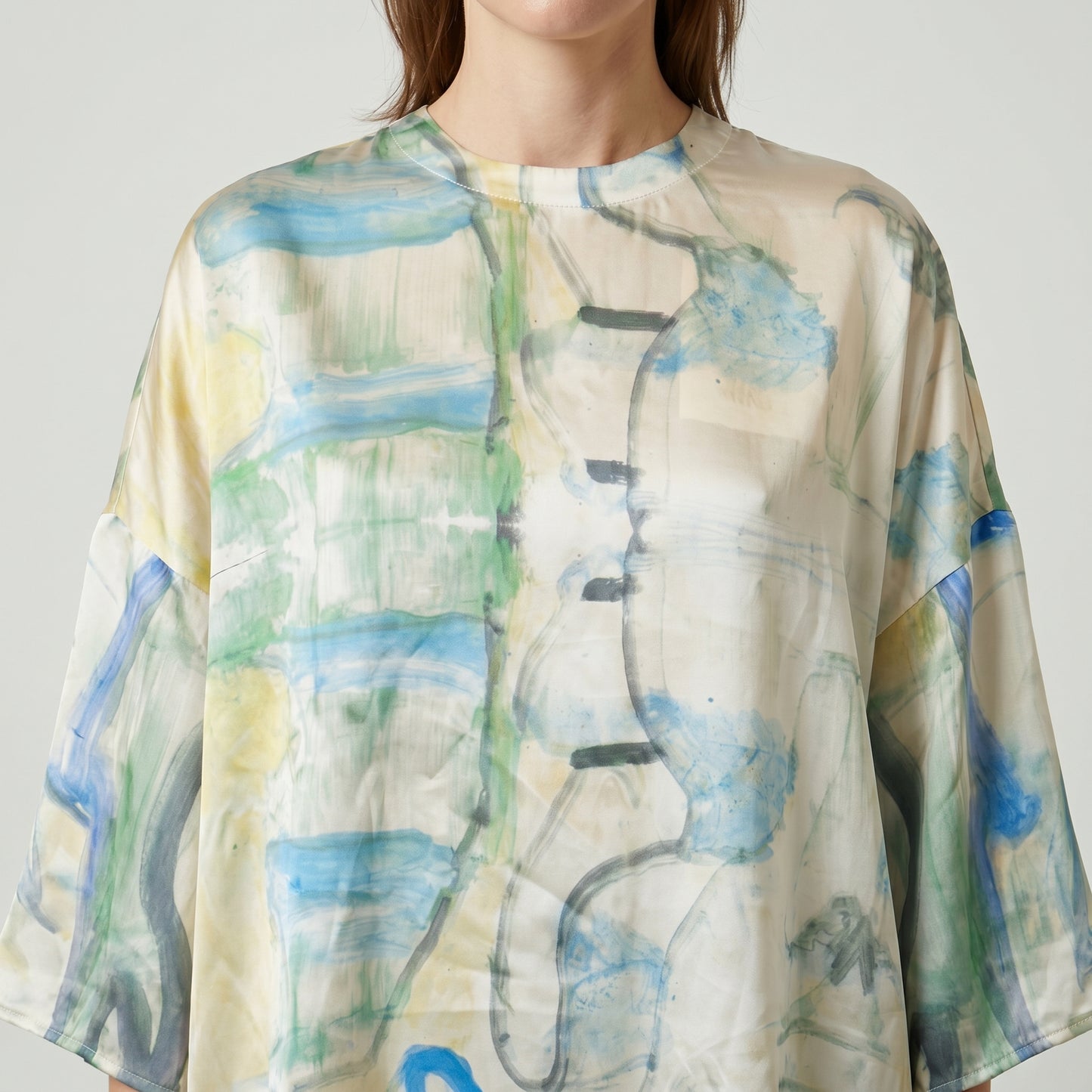 Abstract Print Silk Oversized Top