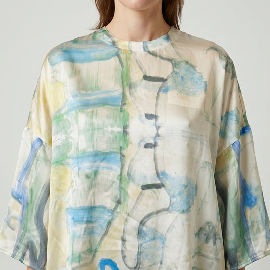 Abstract Print Silk Oversized Top
