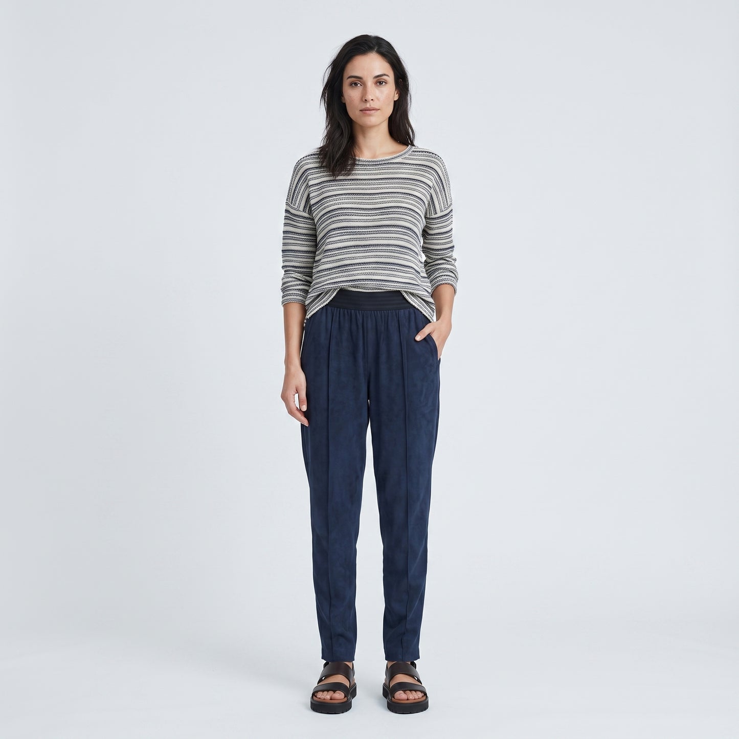 Navy Suede Jogger Trousers
