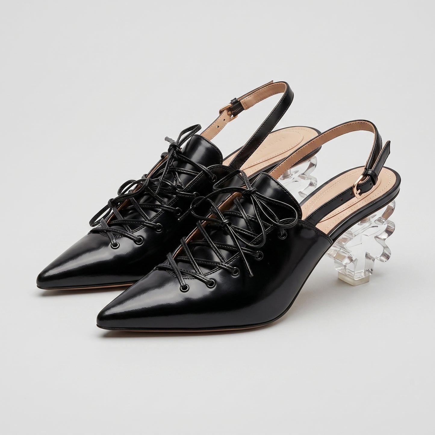 Patent Lace-Up Sculptural Heels