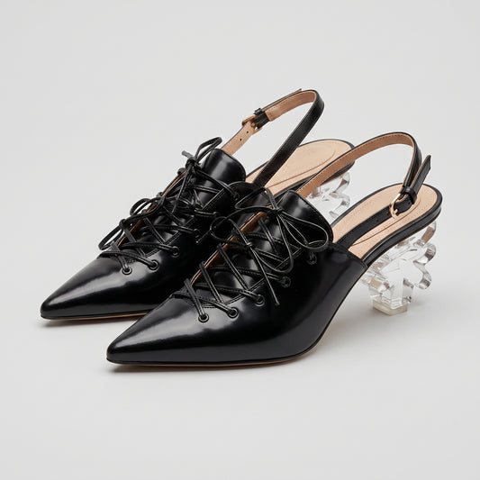 Patent Lace-Up Sculptural Heels