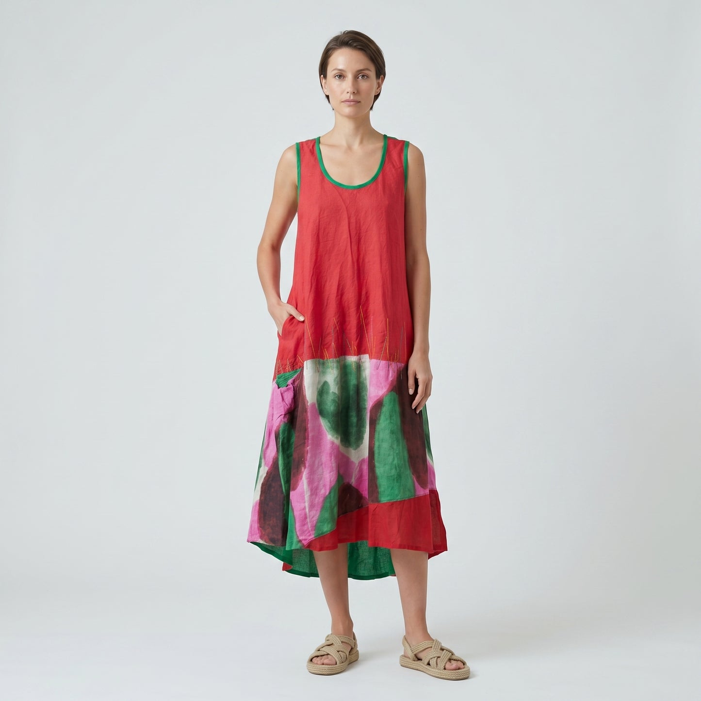 Vibrant Abstract Print Linen Dress
