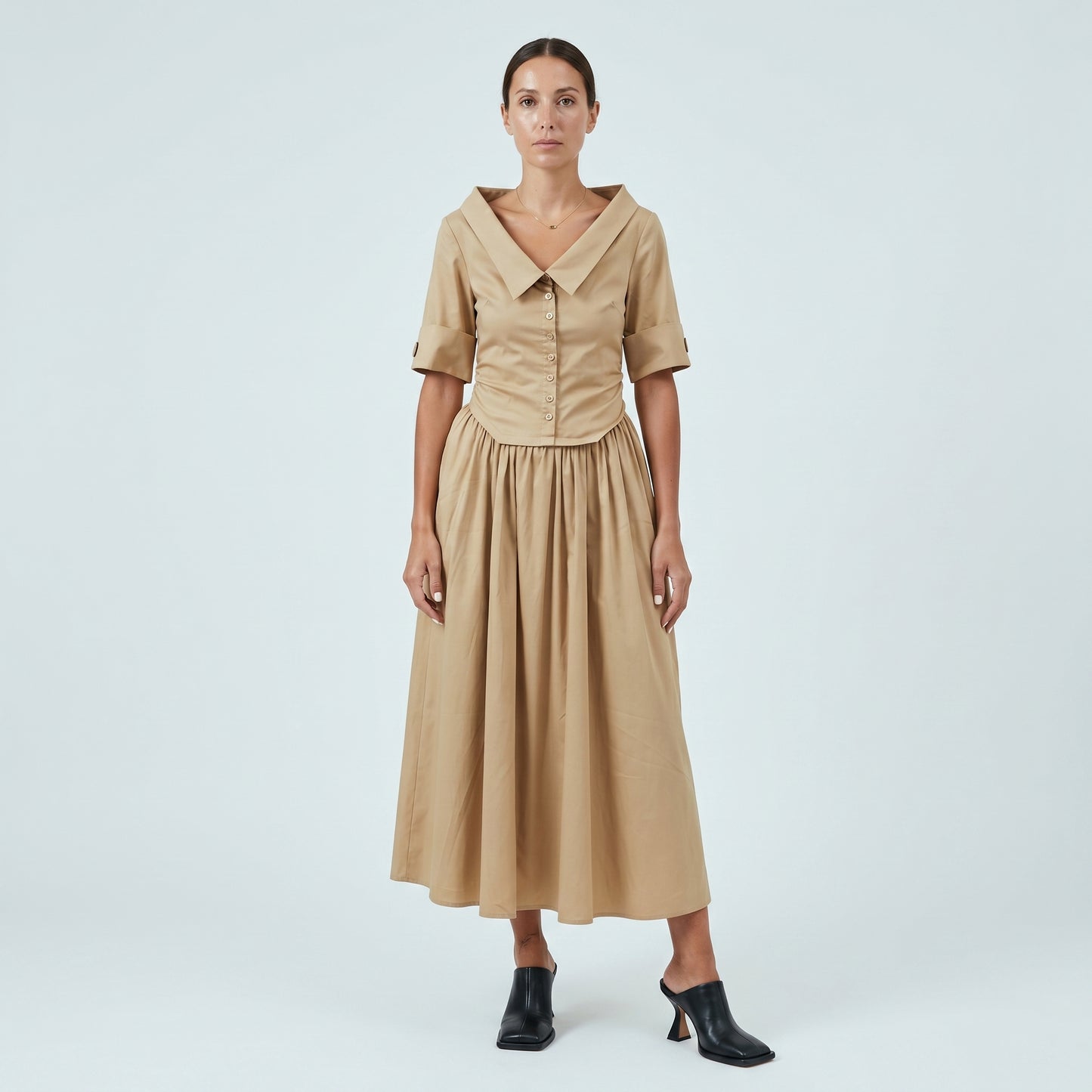 Tailored Ruched Midi Dress