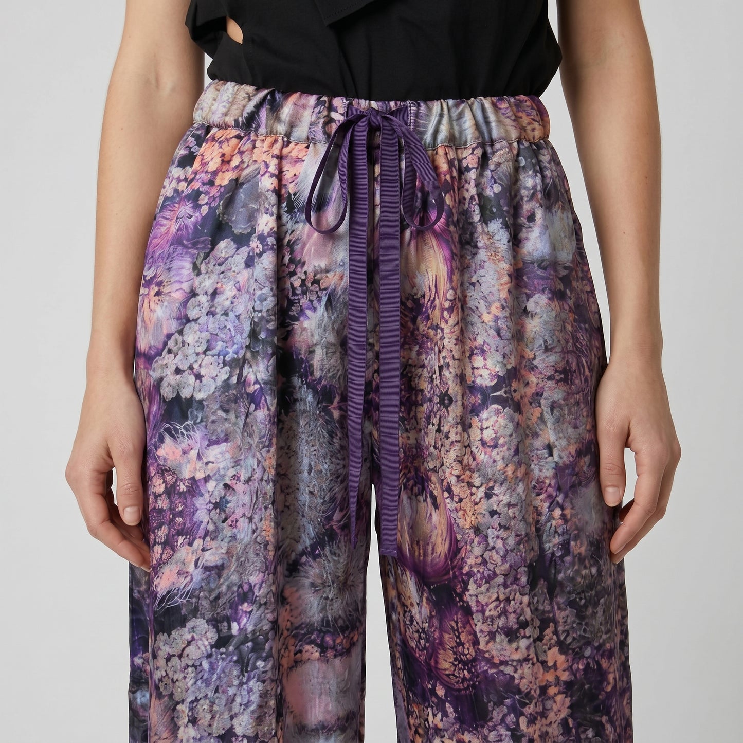 Floral Satin Drawstring Trousers