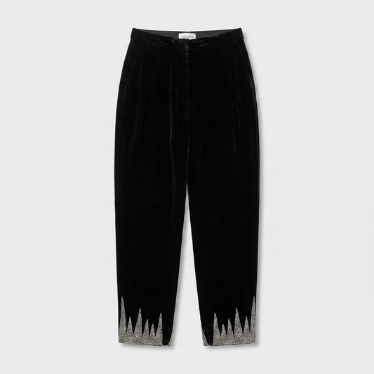 Embellished Velvet Tailored Trousers