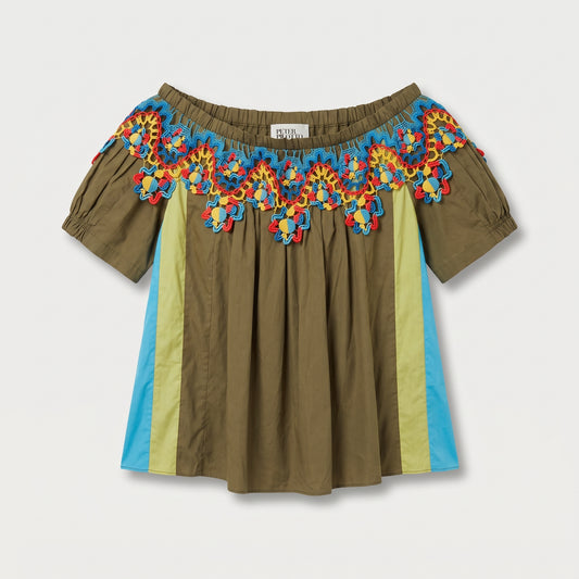 Embroidered Off-Shoulder Panelled Top