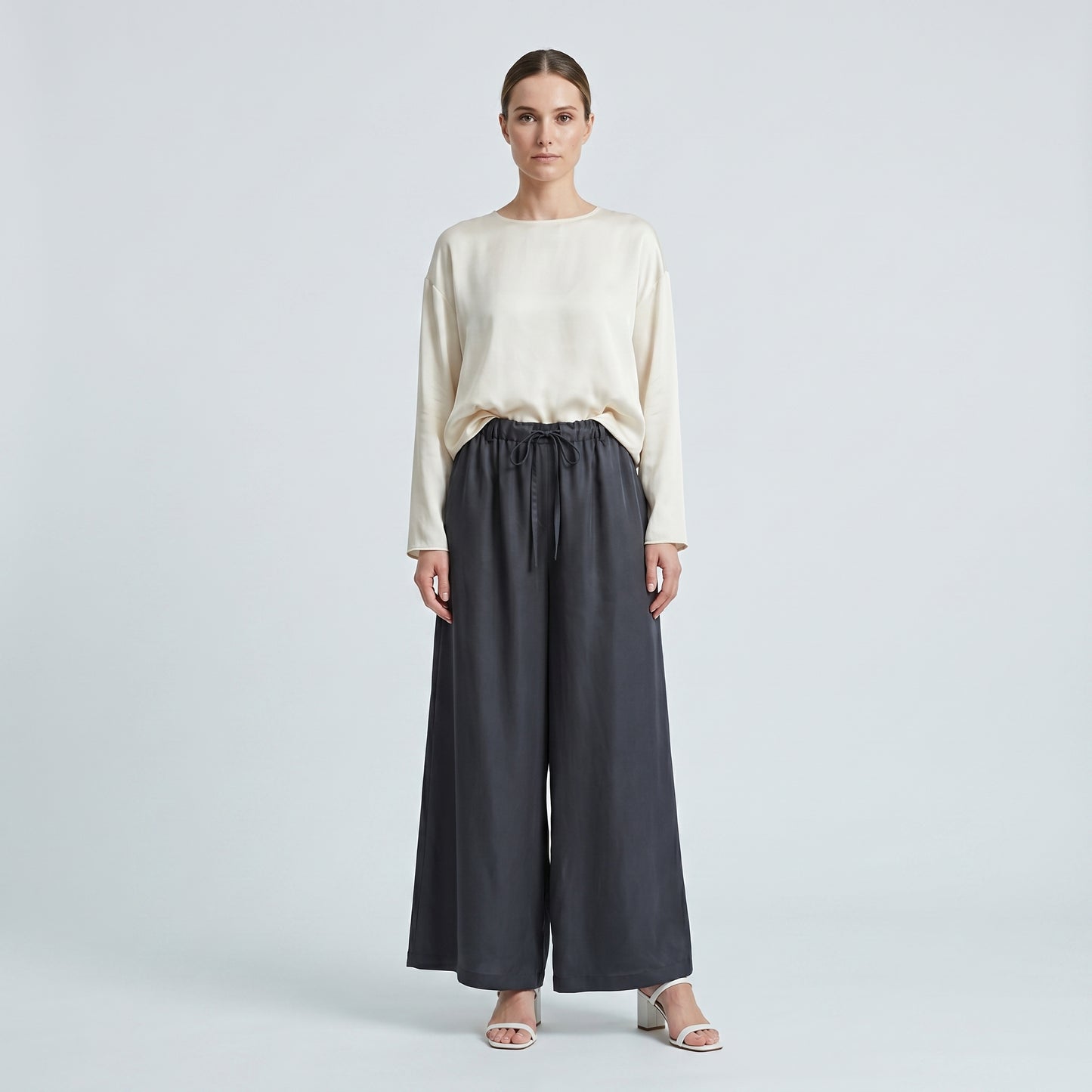 Charcoal Wide-Leg Drawstring Trousers