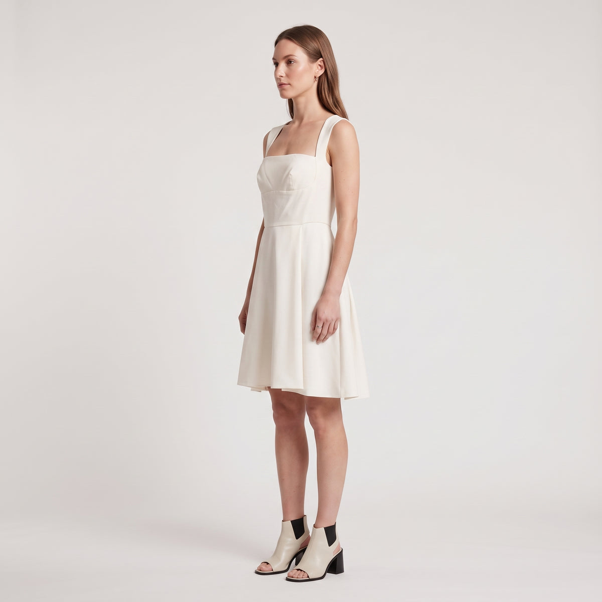 Structured Cream Square Neck Dress