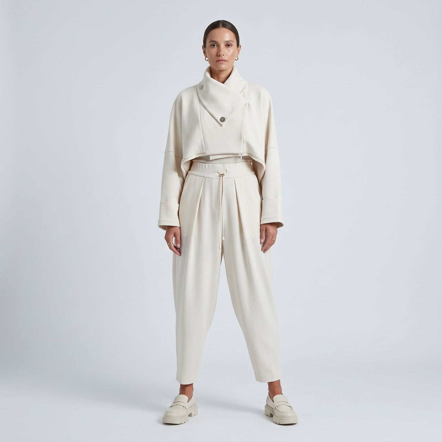 Tailored Cream Drawstring Trousers