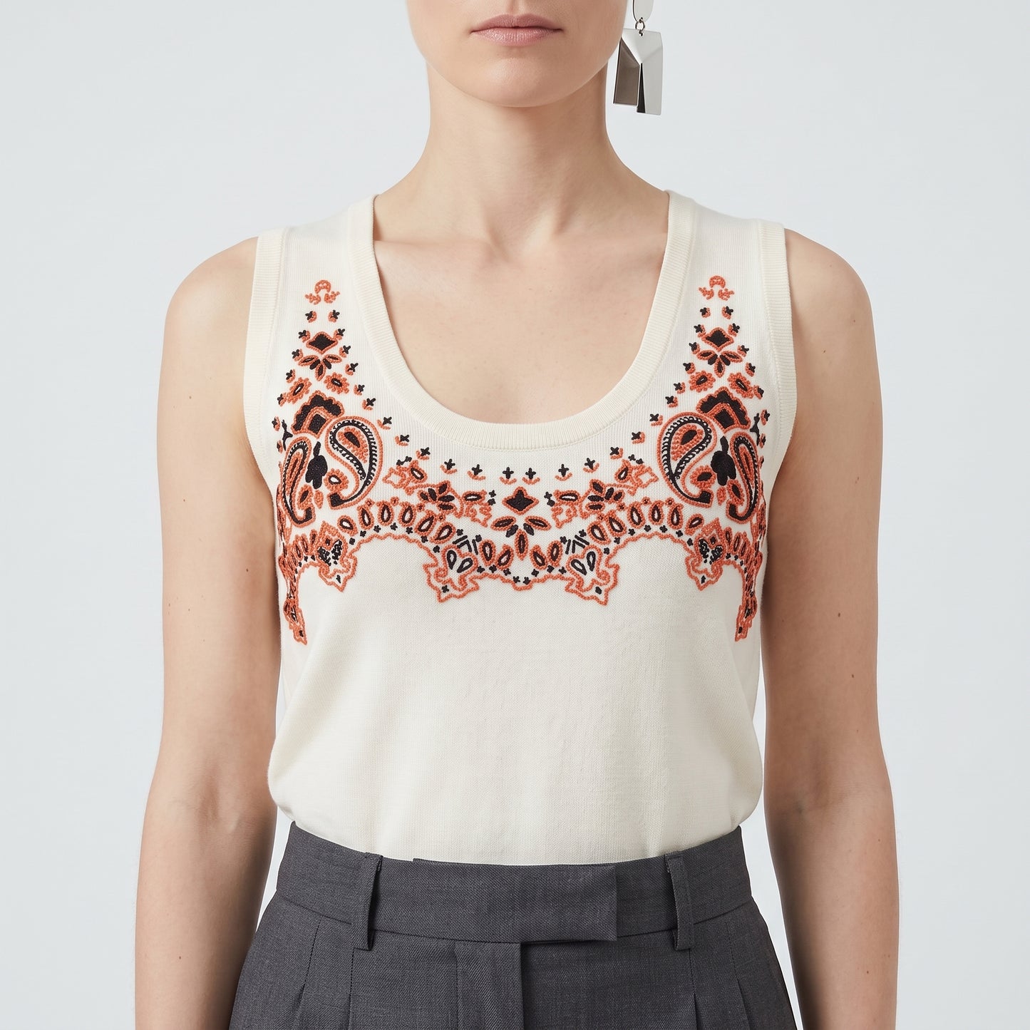 Embroidered Sleeveless Knit Tank