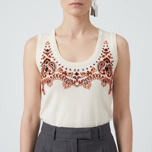 Embroidered Sleeveless Knit Tank