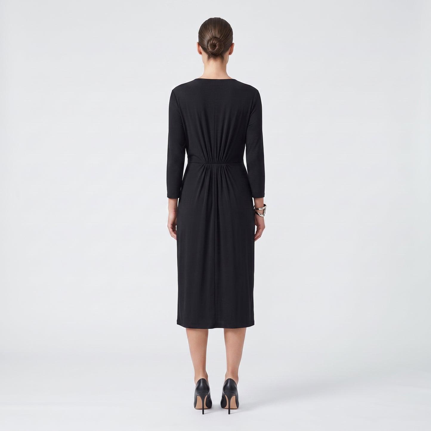 Classic Black Wrap Midi Dress