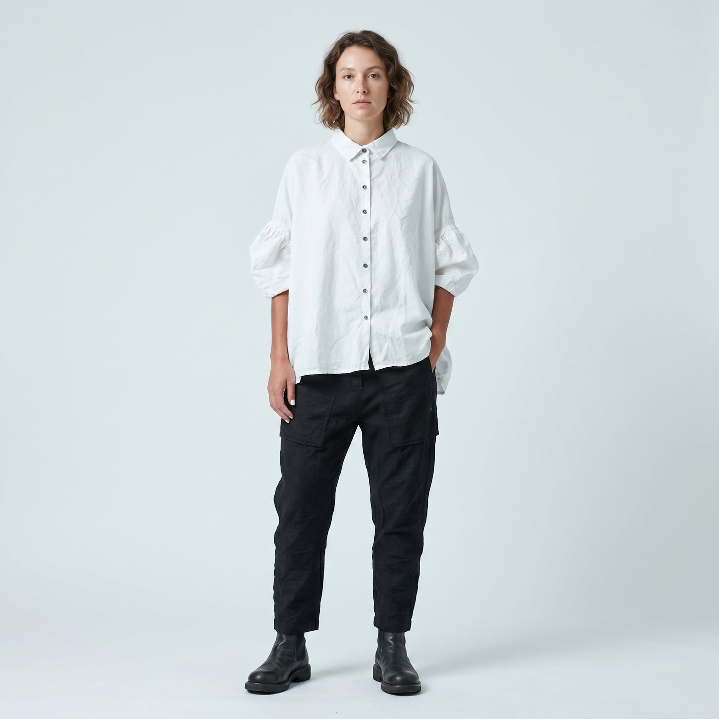 Puff Sleeve Oversized White Shirt
