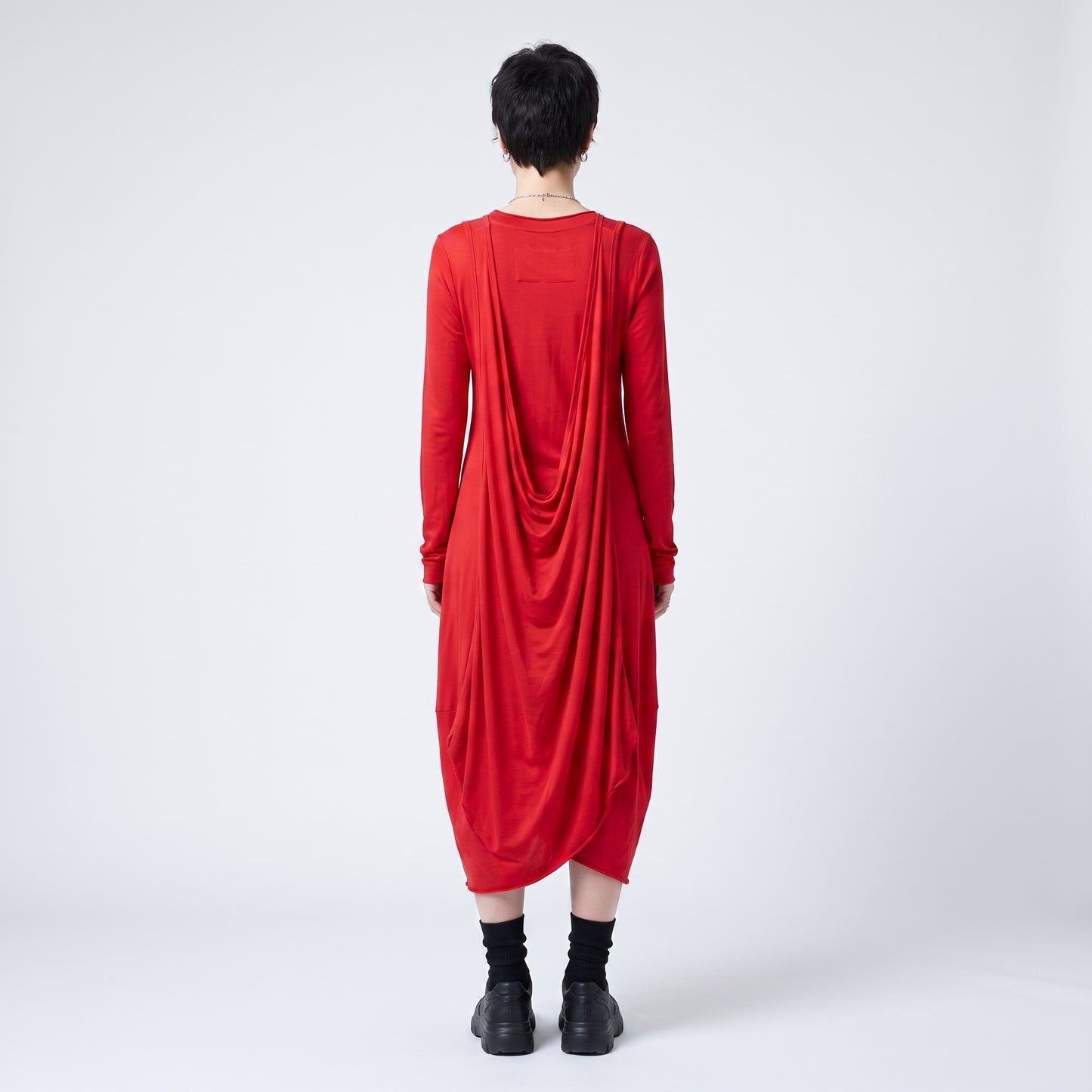 Red Tie-Front Long Sleeve Dress