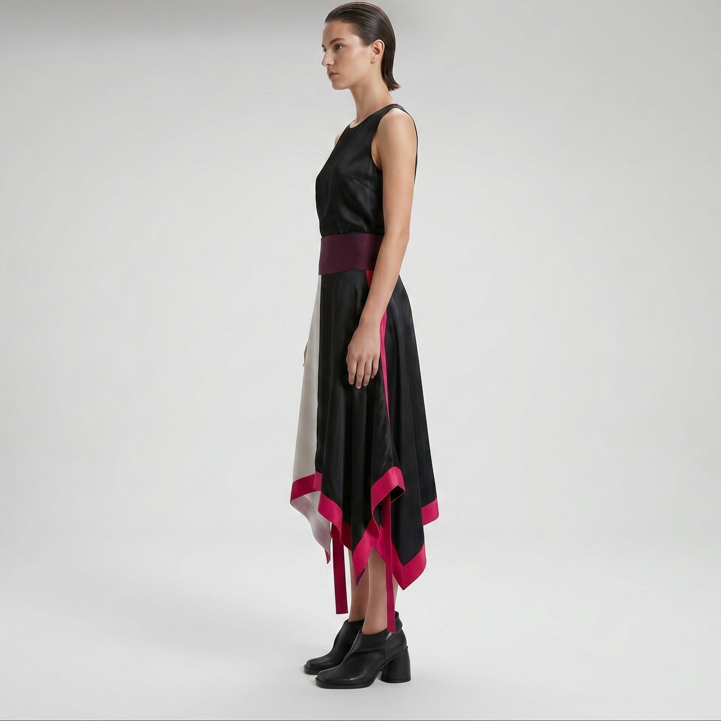 Colorblock Asymmetric Flared Skirt