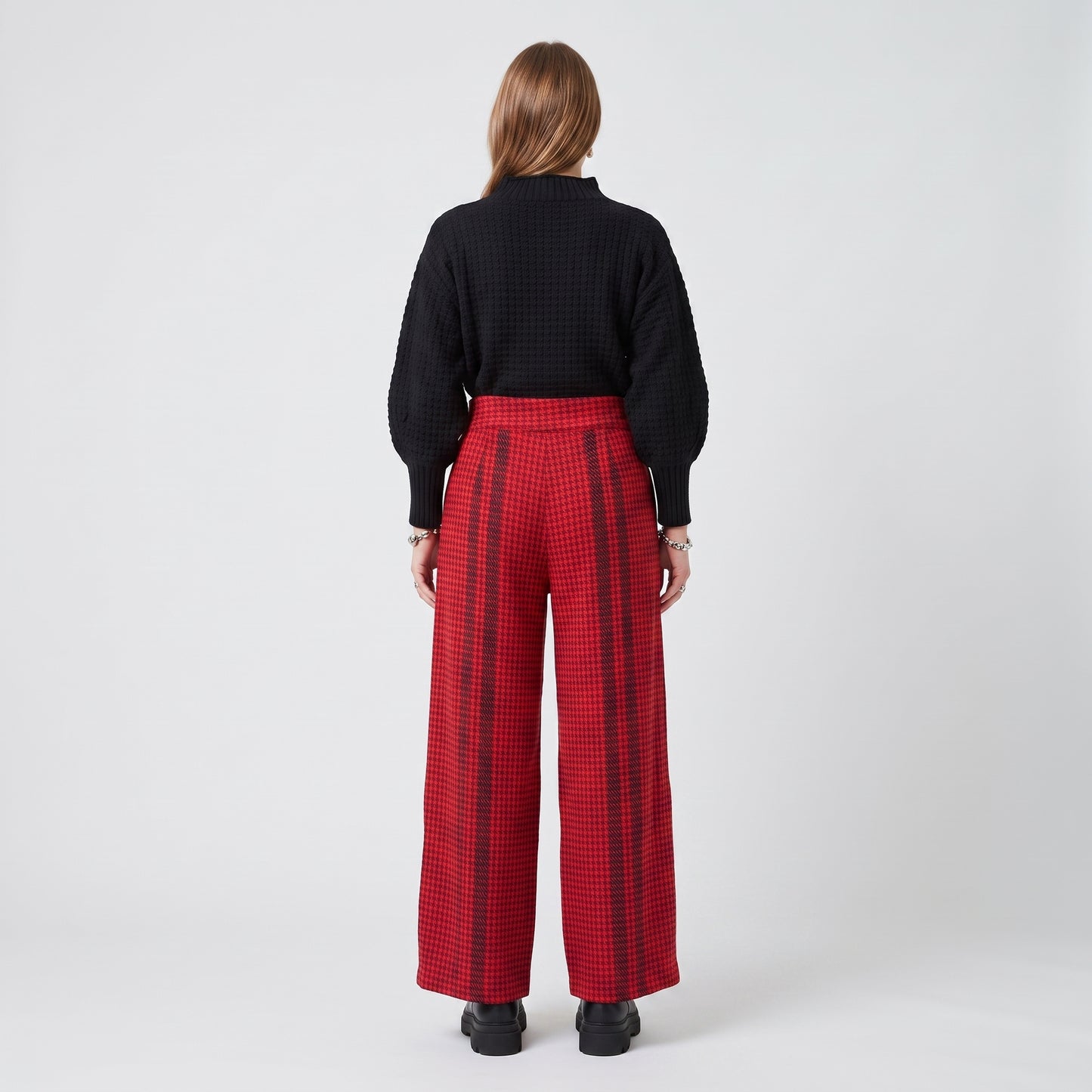Tailored Red Houndstooth Trousers