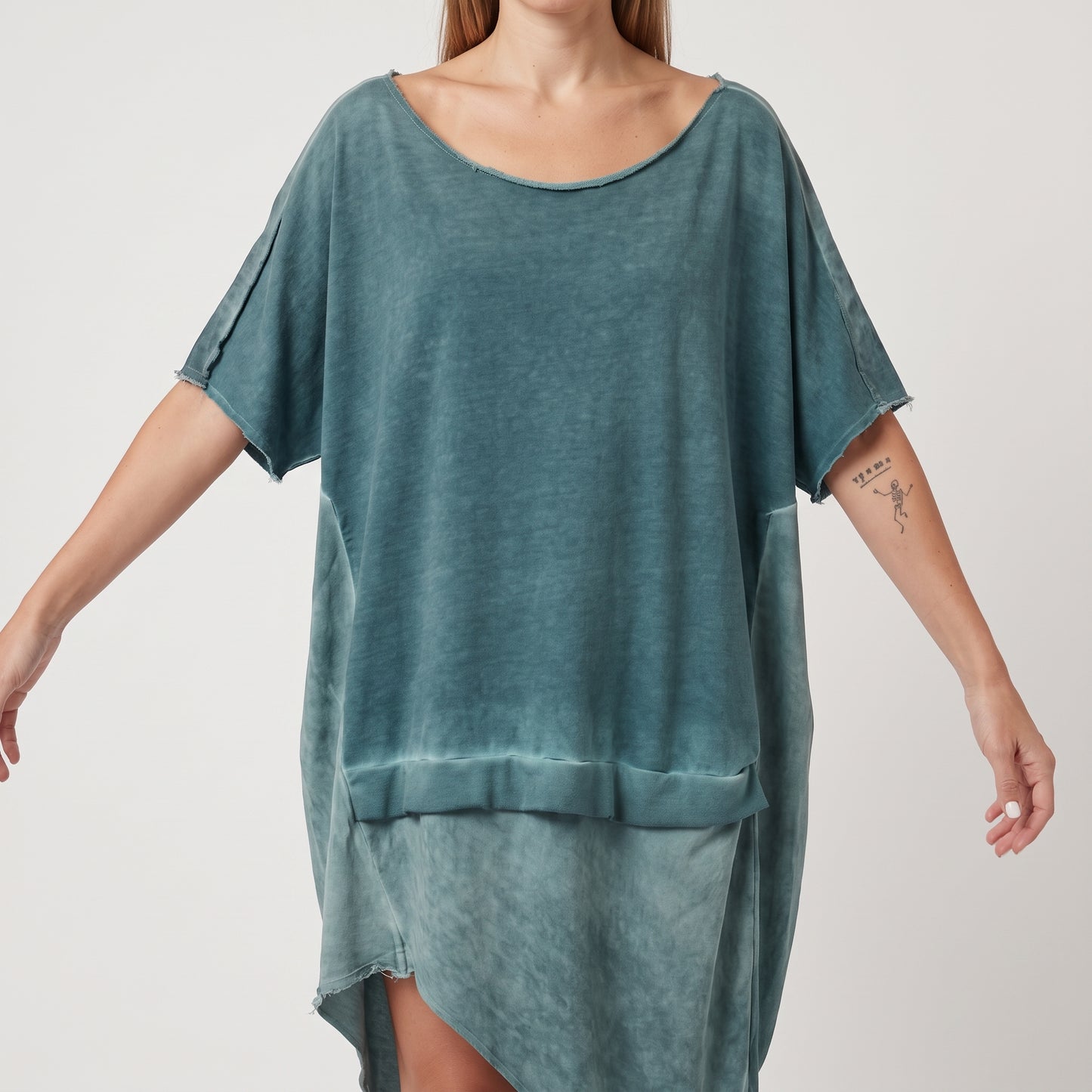 Distressed Asymmetric Teal T-Shirt