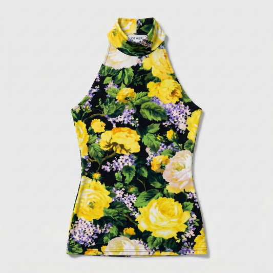 Floral Mock Neck Halter Top