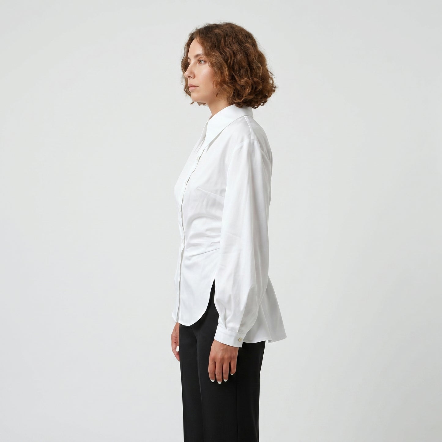 Ruched Balloon Sleeve Cotton Shirt