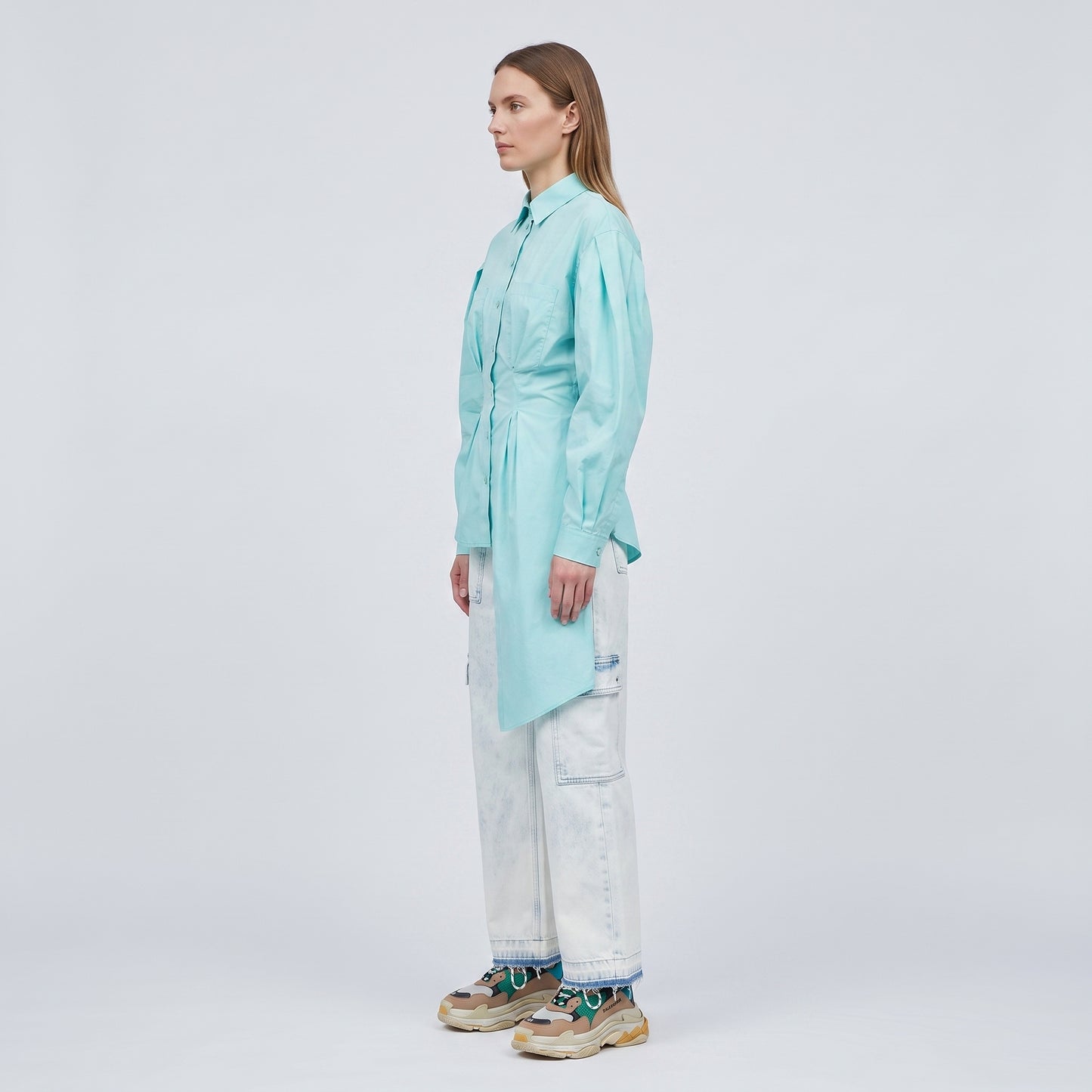 Asymmetric Pleated Cotton Poplin Shirt