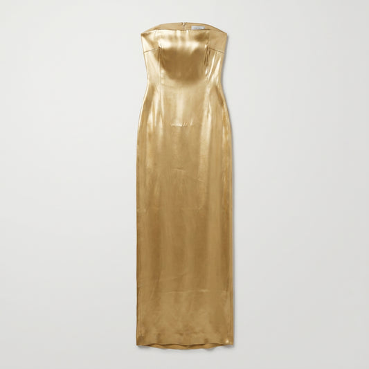 Metallic Strapless Gold Maxi Dress