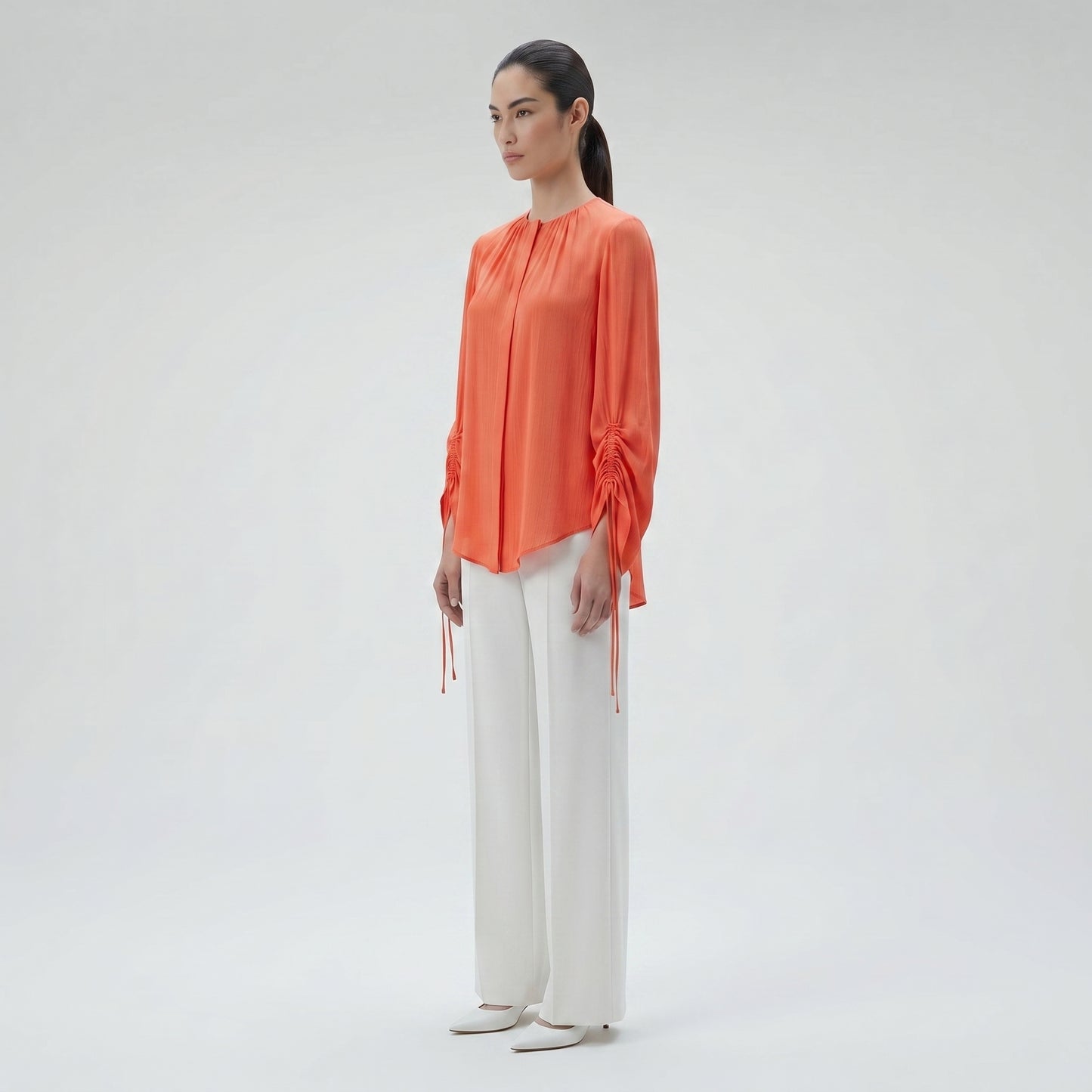 Ruched Sleeve Pleated Blouse